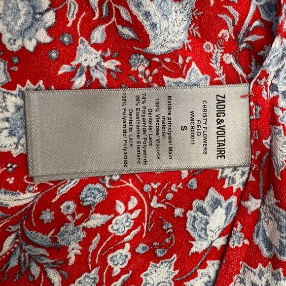 Zadig & Voltaire Christy Silk Camisole Red with Blue Flowers - Size S - Picture 3 of 4